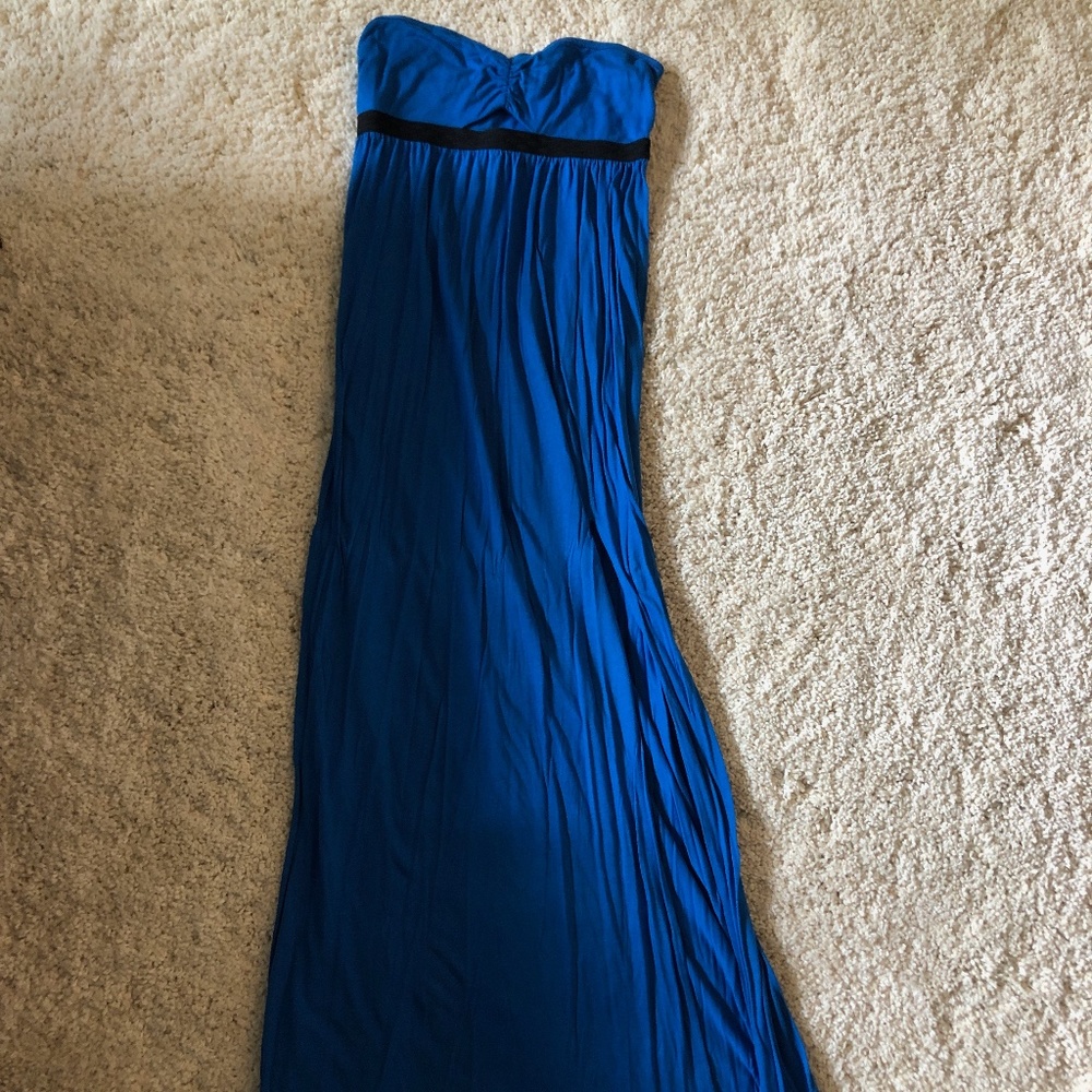 Silence + Noise Strapless Blue Maxi Dress